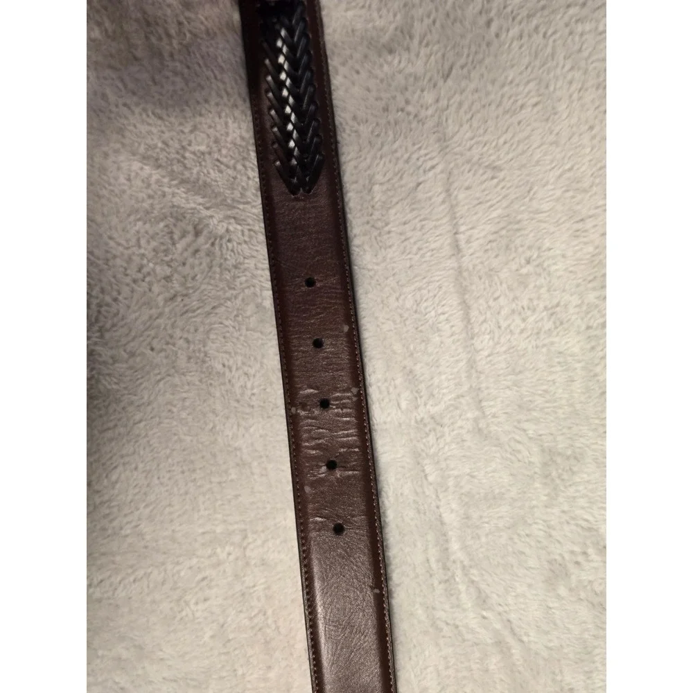 Mens Brwn Genuine Leather Braided Inlay Belt Gold Buckle Size 40/100 Handcrafted